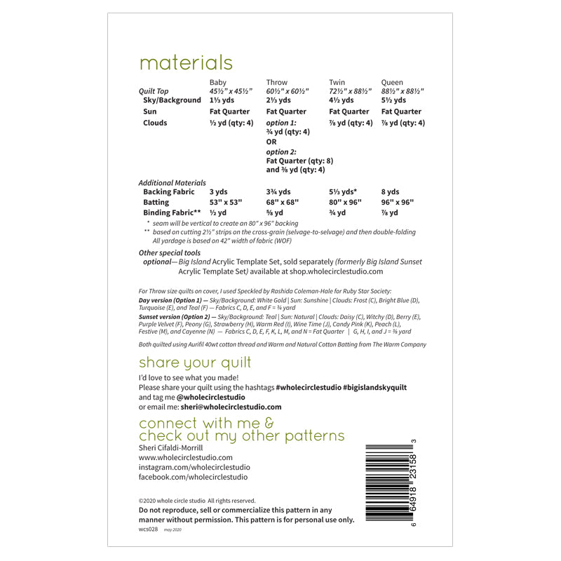 Big Island Sky Quilt Pattern - Whole Circle Studio