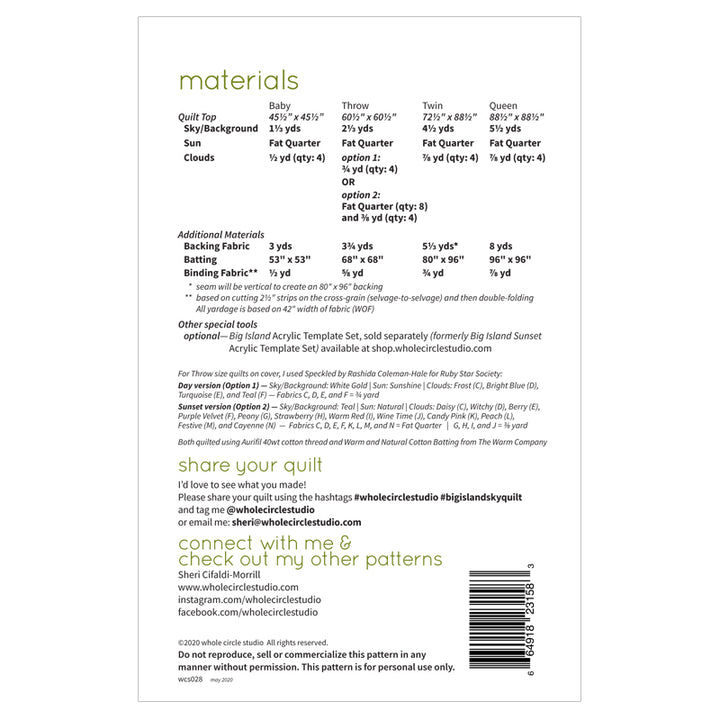 Big Island Sky Quilt Pattern - Whole Circle Studio